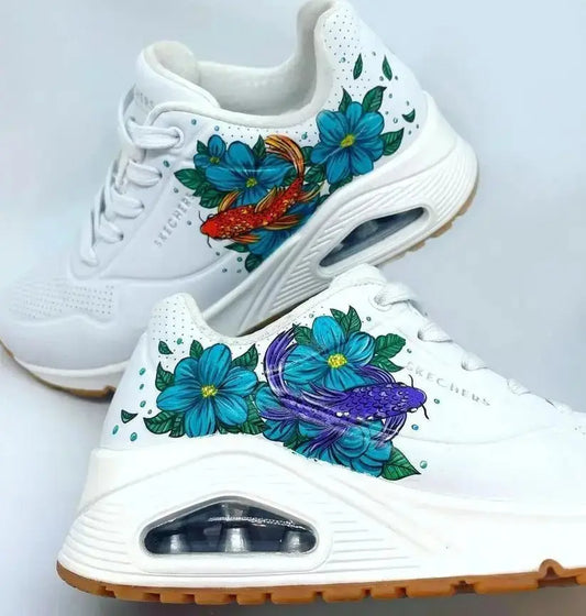 Hand Painted Artwork - Skechers shoes Stand On Air Sneaker Koi fish Sttelland Boutique