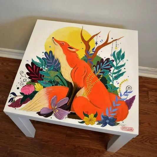 Hand Painted Fox on IKEA table - Original Painting Sttelland Boutique