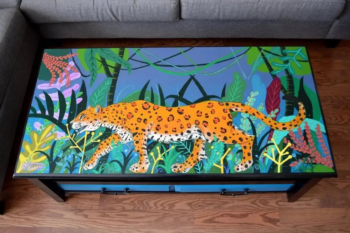 Jaguar painted Table - Original Painting Sttelland Boutique