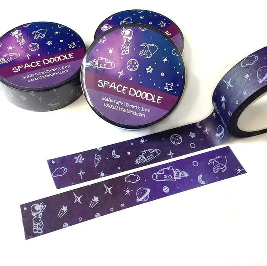 Space Doodles Washi Tape - custom washi tape - Washi Tape - Constellation Tape - Eco Friendly Tape - Art, Deco Gift for Flower Lovers Sttelland Boutique