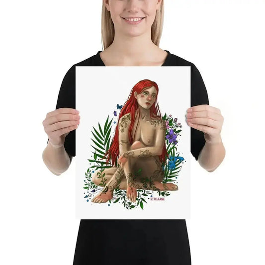 Tattoo Girl in Mushrooms - Wall Art Poster Print Sttelland Boutique