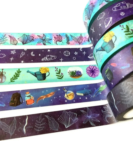 Washi Tape Bundles (5pcs) | Cute, Colorful | Sea Flowers | Wizard's Pack | Space Doodles | House Plants | Magic Flowers | custom washi tape Sttelland Boutique