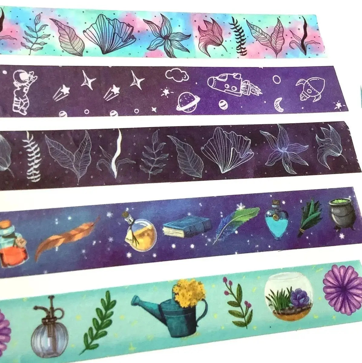 Washi Tape Bundles (5pcs) | Cute, Colorful | Sea Flowers | Wizard's Pack | Space Doodles | House Plants | Magic Flowers | custom washi tape Sttelland Boutique